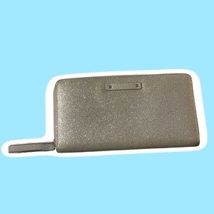 KATE SPADE SILVER GLITTER LARGE CONTINENTAL ALL OVER ZIP WALLET